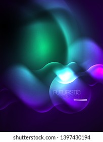 Shiny metallic neon waves vector design, abstract techno futuristic illustration