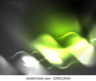 Shiny metallic neon waves vector design, abstract techno futuristic illustration