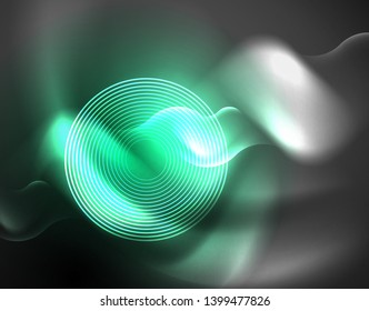 Shiny metallic neon waves vector design, abstract techno futuristic illustration