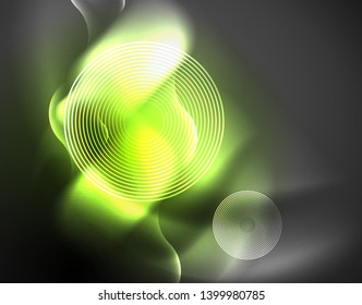 Shiny metallic neon waves vector design, abstract techno futuristic illustration