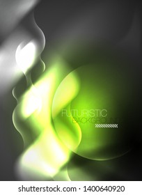 Shiny metallic neon waves vector design, abstract techno futuristic illustration