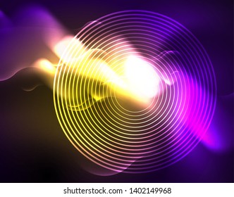 Shiny metallic neon waves vector design, abstract techno futuristic illustration