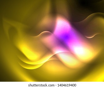 Shiny metallic neon waves vector design, abstract techno futuristic illustration