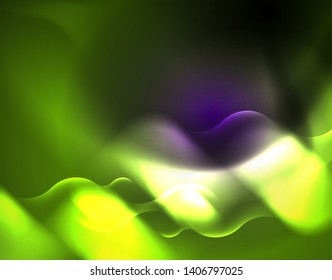 Shiny metallic neon waves vector design, abstract techno futuristic illustration