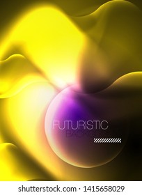 Shiny metallic neon waves vector design, abstract techno futuristic illustration