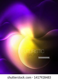 Shiny metallic neon waves vector design, abstract techno futuristic illustration