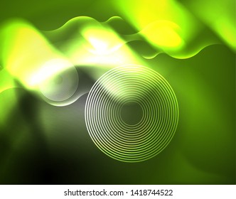 Shiny metallic neon waves vector design, abstract techno futuristic illustration