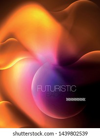 Shiny metallic neon waves vector design, abstract techno futuristic illustration