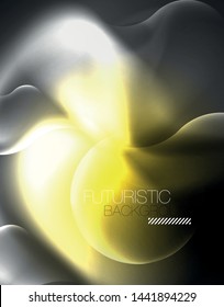 Shiny metallic neon waves vector design, abstract techno futuristic illustration