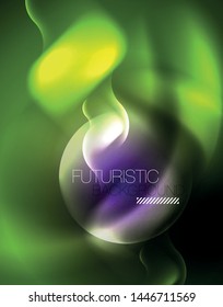 Shiny metallic neon waves vector design, abstract techno futuristic illustration