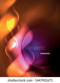 Shiny metallic neon waves vector design, abstract techno futuristic illustration