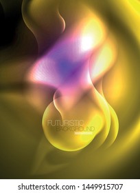 Shiny metallic neon waves vector design, abstract techno futuristic illustration