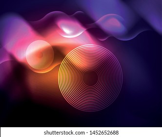 Shiny metallic neon waves vector design, abstract techno futuristic illustration