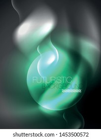 Shiny metallic neon waves vector design, abstract techno futuristic illustration