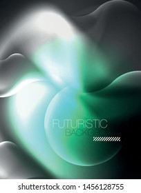 Diseño vectorial de ondas de neón metálicas brillantes, ilustración abstracta tecno futurista