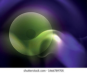 Diseño vectorial de ondas de neón metálicas brillantes, ilustración abstracta tecno futurista