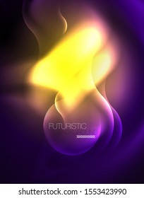 Shiny metallic neon waves vector design, abstract techno futuristic illustration