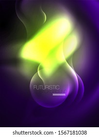 Shiny metallic neon waves vector design, abstract techno futuristic illustration