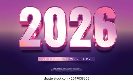 Shiny metallic pink and white numbers 2026 with Happy New Year text celebration