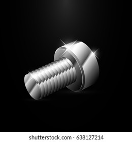 Shiny metallic screw on the dark background