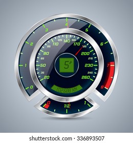 Shiny metallic speedometer with big rev counter