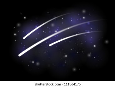Shiny meteors in starry sky