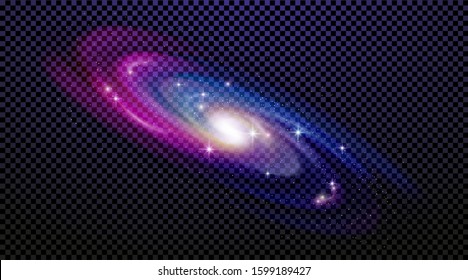 Shiny milky way spiral galaxy universe stars isolated on transparent background. Bright blue yellow red stars with cosmos space galaxy star dust. Can be used on flyers banners, web, other projects. 