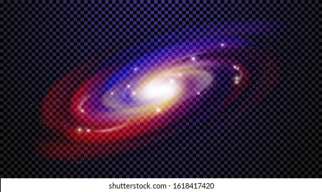 Shiny milky way spiral galaxy universe stars isolated on transparent background. Bright blue yellow red stars with cosmos space galaxy star dust. Can be used on flyers banners, web, other projects. 