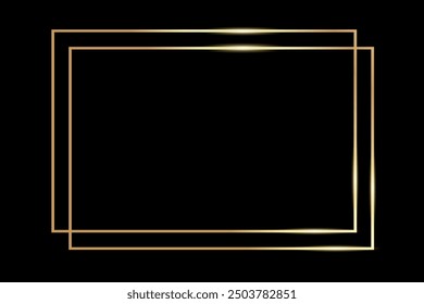 Shiny minimalistic golden frame on black background. Luxury gold border for invitation cards of wedding. Vector illustration