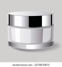 Shiny mirror jar with cream. Realistic cosmetic mockup. Lotion, skin care. Blank cosmetic package.