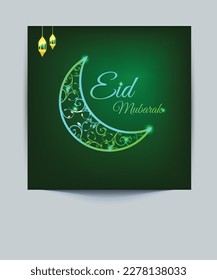 Shiny Moon Eid greetings for social media posts or print. 