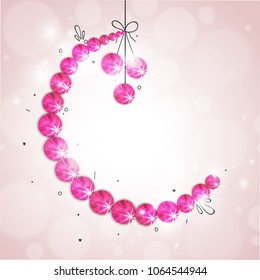 Luna brillante hecha con perlas rosas. Concepto de celebración del festival Eid Mubarak.