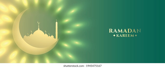 shiny moon and mosque ramadan kareem islamic banner