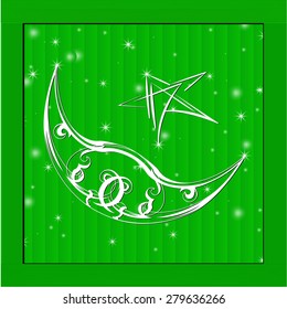 Shiny Moon and Star for  Eid Mubarak on green creative abstract background. EPS 10.
