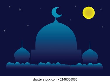 Shiny Mosque Silhouette Illustration in the night suitable for Moslem Celebration Background