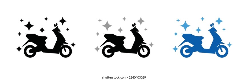 Vector de icono de la motocicleta brillante. Vector de icono de lavado de motocicletas. Icono de la motocicleta brillante para aplicaciones o sitios web, ilustración de símbolo