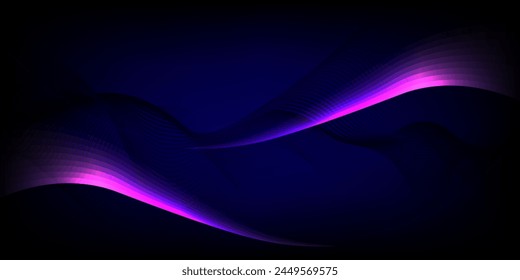 Shiny moving lines design element. Modern purple blue gradient flowing wave lines.