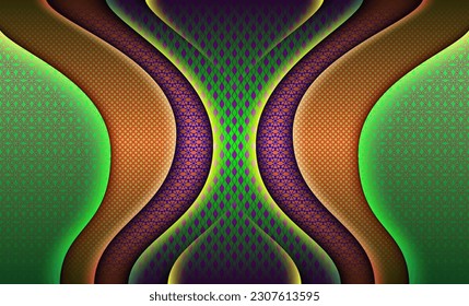shiny multicolors papercut on dark green metal surface overlap layer