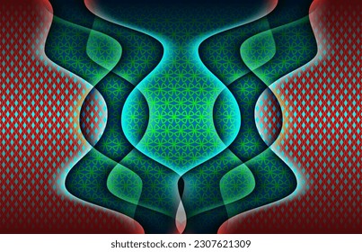 shiny multicolors papercut on dark green metal surface overlap layer