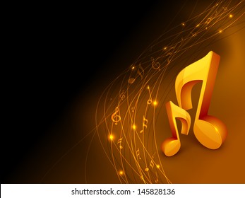 Shiny musical notes on abstract background. 
