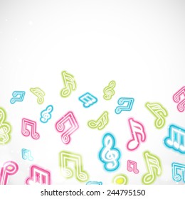 Shiny musical notes on light grey background.