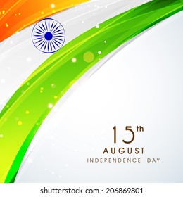 Shiny national flag with asoka wheel on grey background for 15th of August, Independence Day celebrations. 