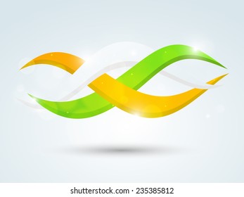 Shiny national tricolor 3D waves on blue background for Indian Republic Day and Independence Day celebrations.  