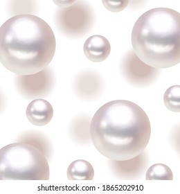 Patrón brillante de perlas blancas. Ilustración vectorial. Fondo de joyas realistas. Formas elegantes. Plantilla  
