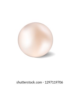Shiny natural white sea pearl with light effects isolated on white background. Vector illustration. Eps 10. - Vector