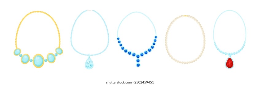 Shiny Necklace as Jewelry Object with Gem Vector Set