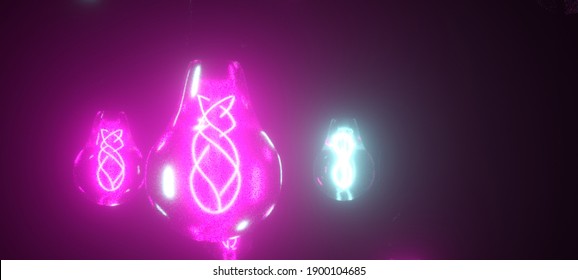 Luminoso telón de fondo de neón. Bombillas brillantes con luz morada y azul. Concepto futurista. EPS 10. Diseño gráfico creativo para afiches, folletos, volantes y tarjetas.