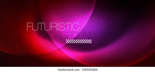 Brillantes círculos de neón fondo abstracto, plantilla vectorial