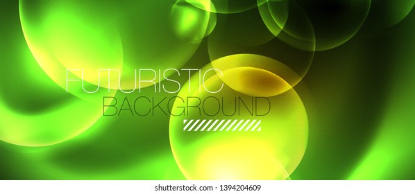 Brillantes círculos de neón fondo abstracto, plantilla vectorial