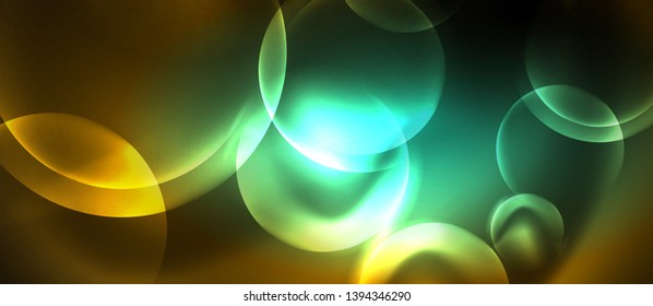Shiny neon circles abstract background, vector template